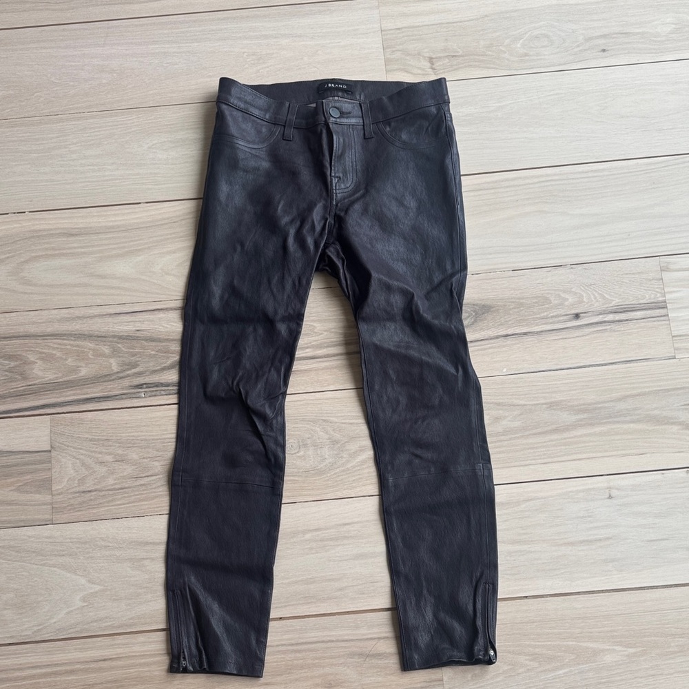 Leather Skinny cropped 5 pkt pants Eggplant